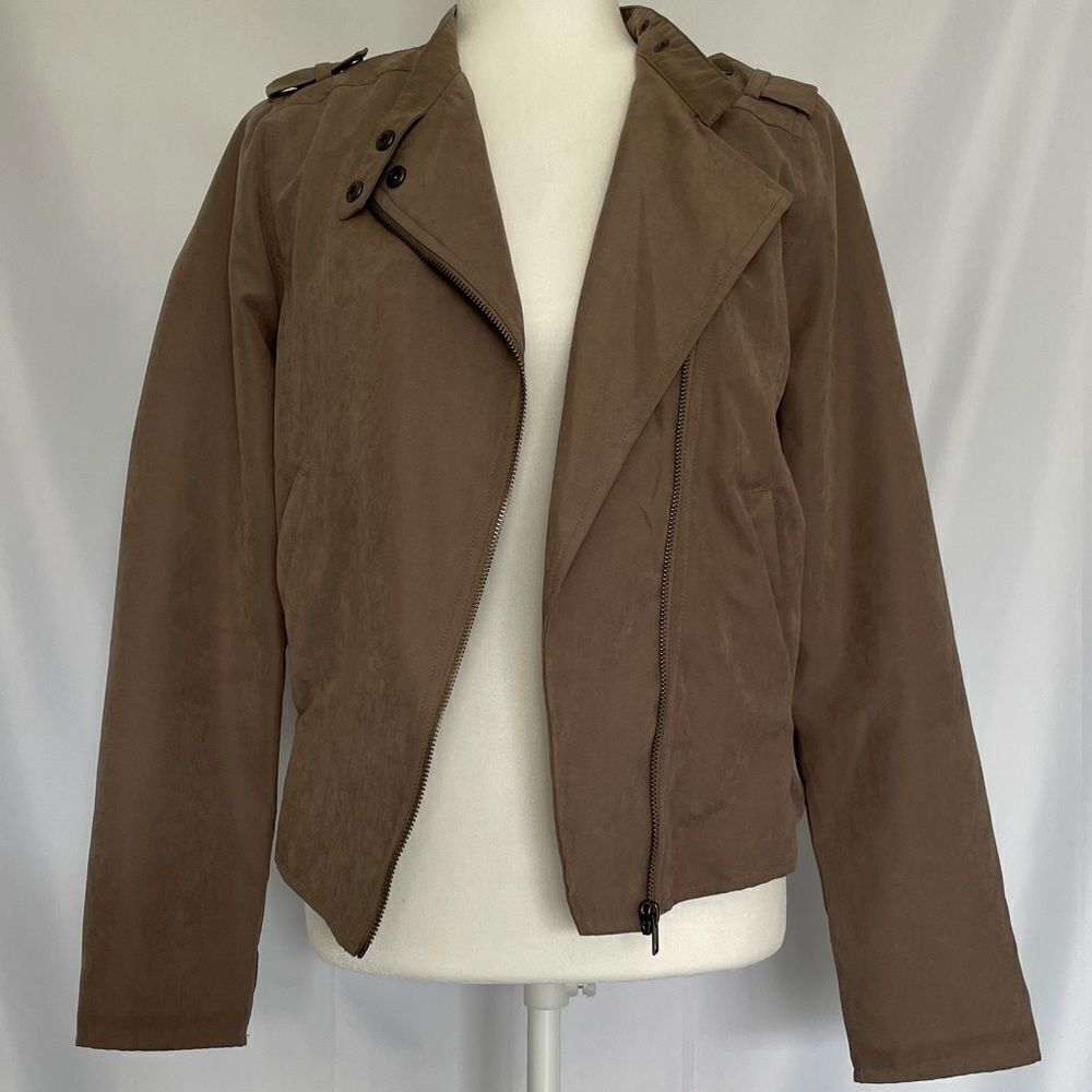 Staccato Jacket/Moto jacket Tan Asymmetrical zip front Size Medium